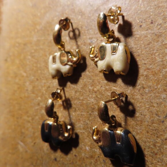 2 Sets of Gold Plated & Stone Elephant Post Earrings - Picture 2 of 3
